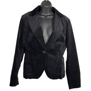 New York & Company Stretch Black Velvet Blazer Womens 10 NYE Holiday Party Gala